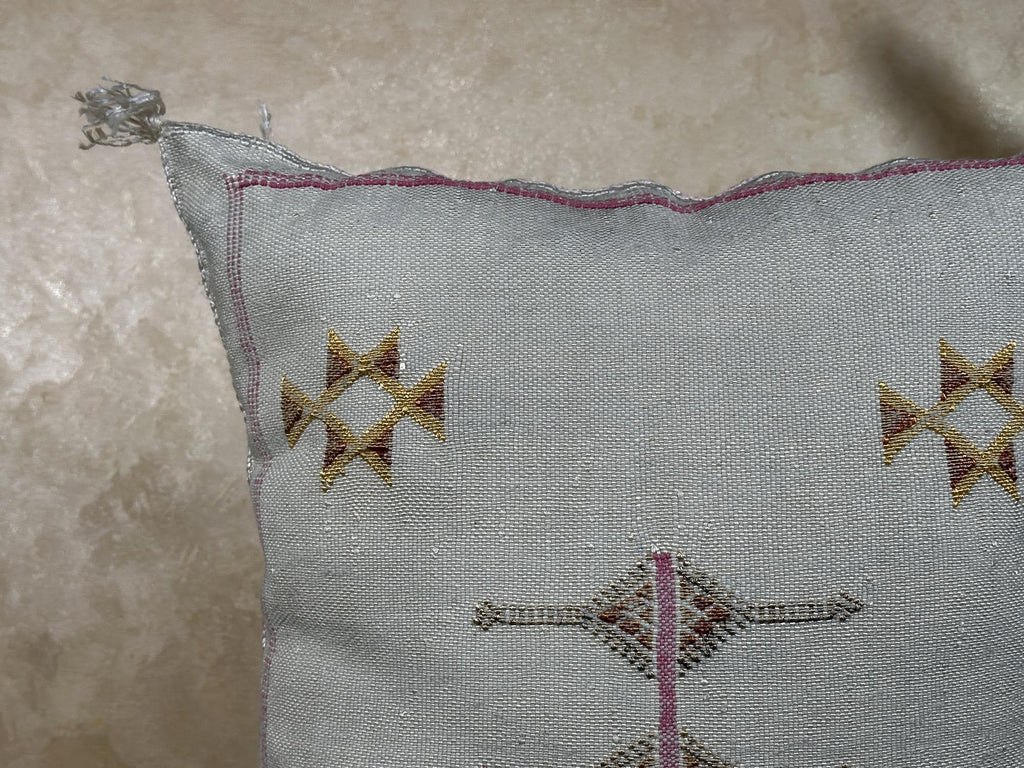 Silver Cactus Silk Pillow Cover, Moroccan Kilim Pillowcase, Gold Embroidered Boho Cushion Cover, Handmade - product image 6