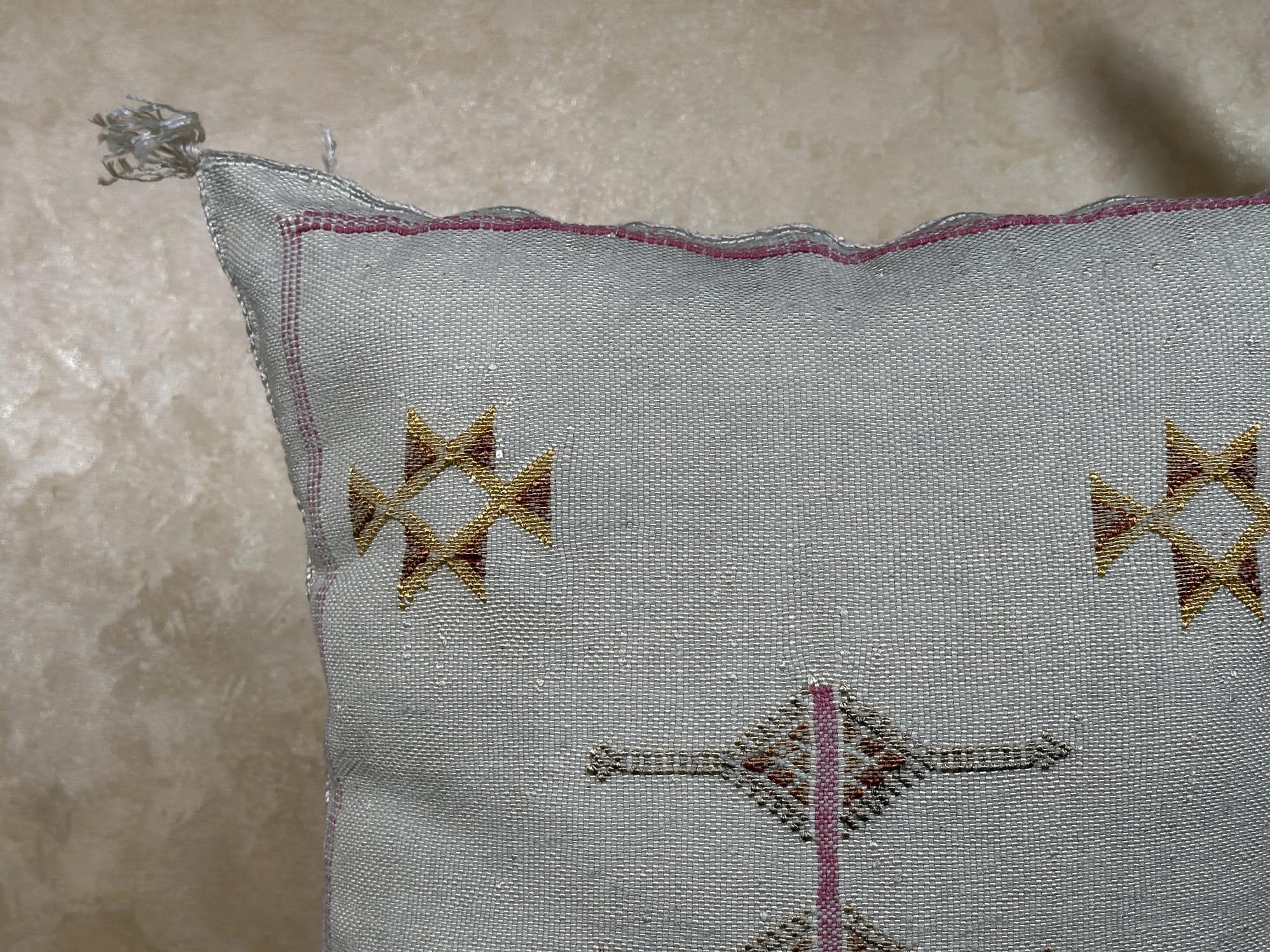 Silver Cactus Silk Pillow Cover, Moroccan Kilim Pillowcase, Gold Embroidered Boho Cushion Cover, Handmade - product image 6