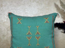 Teal Moroccan Sabra Pillow Cover, Handmade Boho Cushion, Embroidered Silk Pillowcase, Turquoise Boho Pill - product image 3