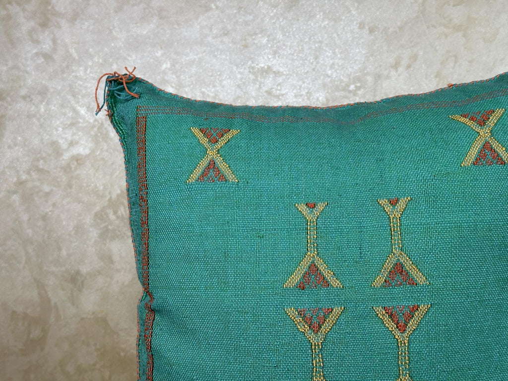 Teal Moroccan Sabra Pillow Cover, Handmade Boho Cushion, Embroidered Silk Pillowcase, Turquoise Boho Pill - product image 5