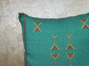 Teal Moroccan Sabra Pillow Cover, Handmade Boho Cushion, Embroidered Silk Pillowcase, Turquoise Boho Pill - product image 5