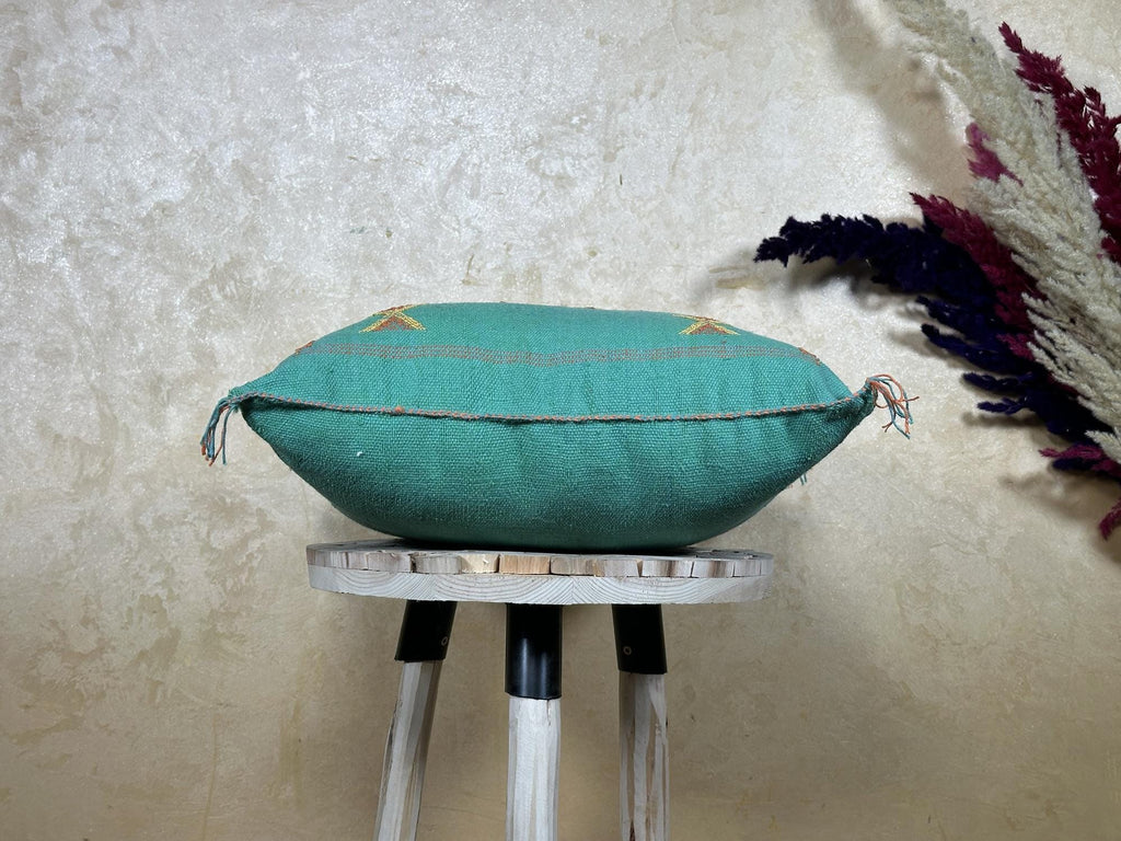 Teal Moroccan Sabra Pillow Cover, Handmade Boho Cushion, Embroidered Silk Pillowcase, Turquoise Boho Pill - product image 8