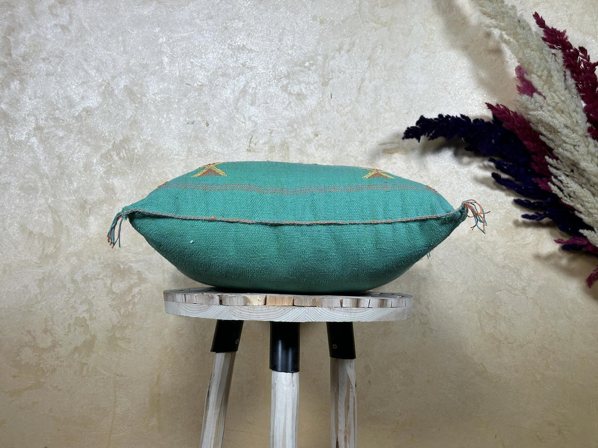 Teal Moroccan Sabra Pillow Cover, Handmade Boho Cushion, Embroidered Silk Pillowcase, Turquoise Boho Pill - product image 8