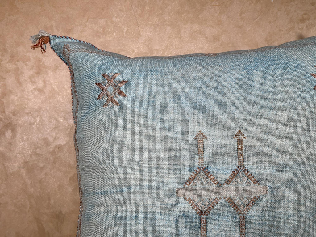 Light Blue Cactus Silk Pillow Cover, Moroccan Boho Woven Cushion, Handmade Sabra Throw Pillow for Sofa Be - product image 5