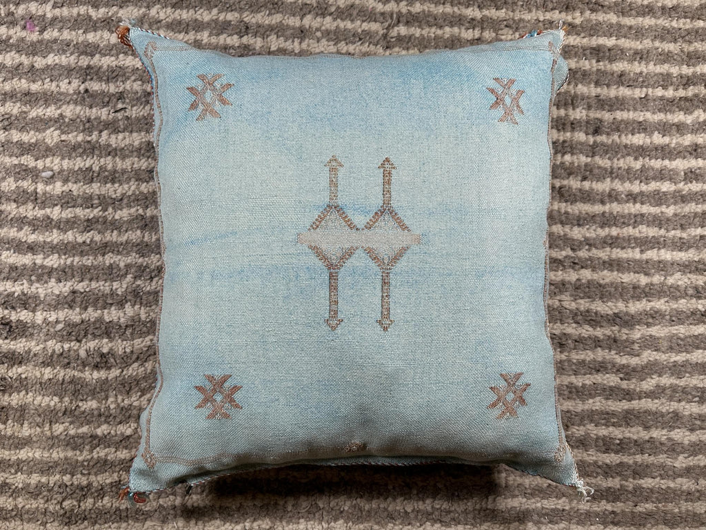 Light Blue Cactus Silk Pillow Cover, Moroccan Boho Woven Cushion, Handmade Sabra Throw Pillow for Sofa Be - product image 10