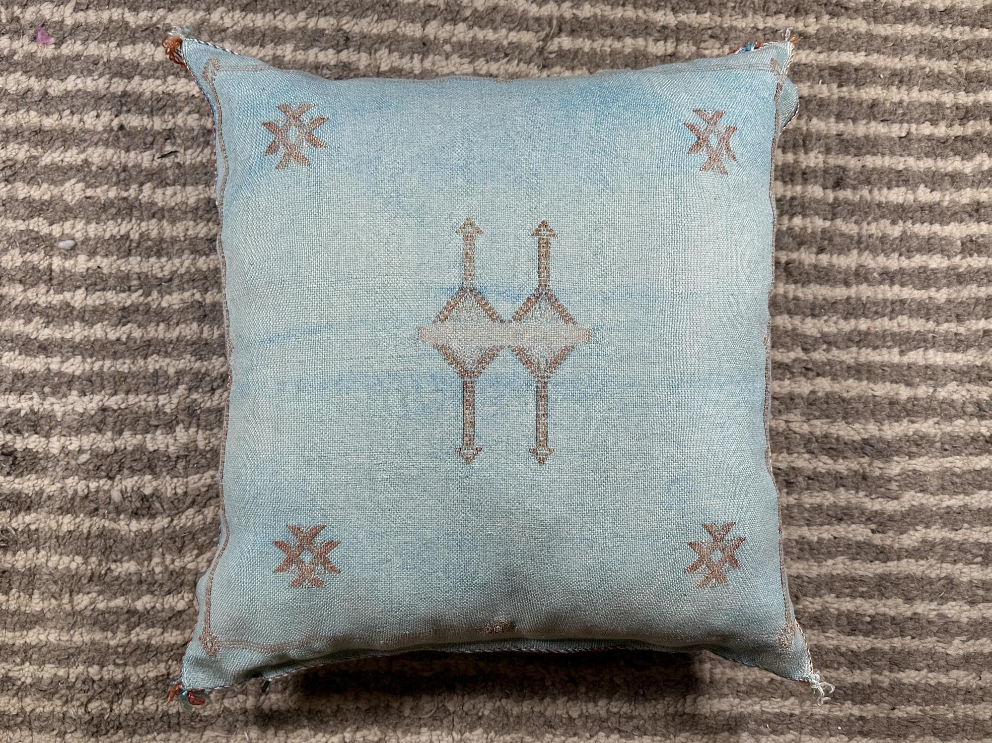 Light Blue Cactus Silk Pillow Cover, Moroccan Boho Woven Cushion, Handmade Sabra Throw Pillow for Sofa Be - product image 10