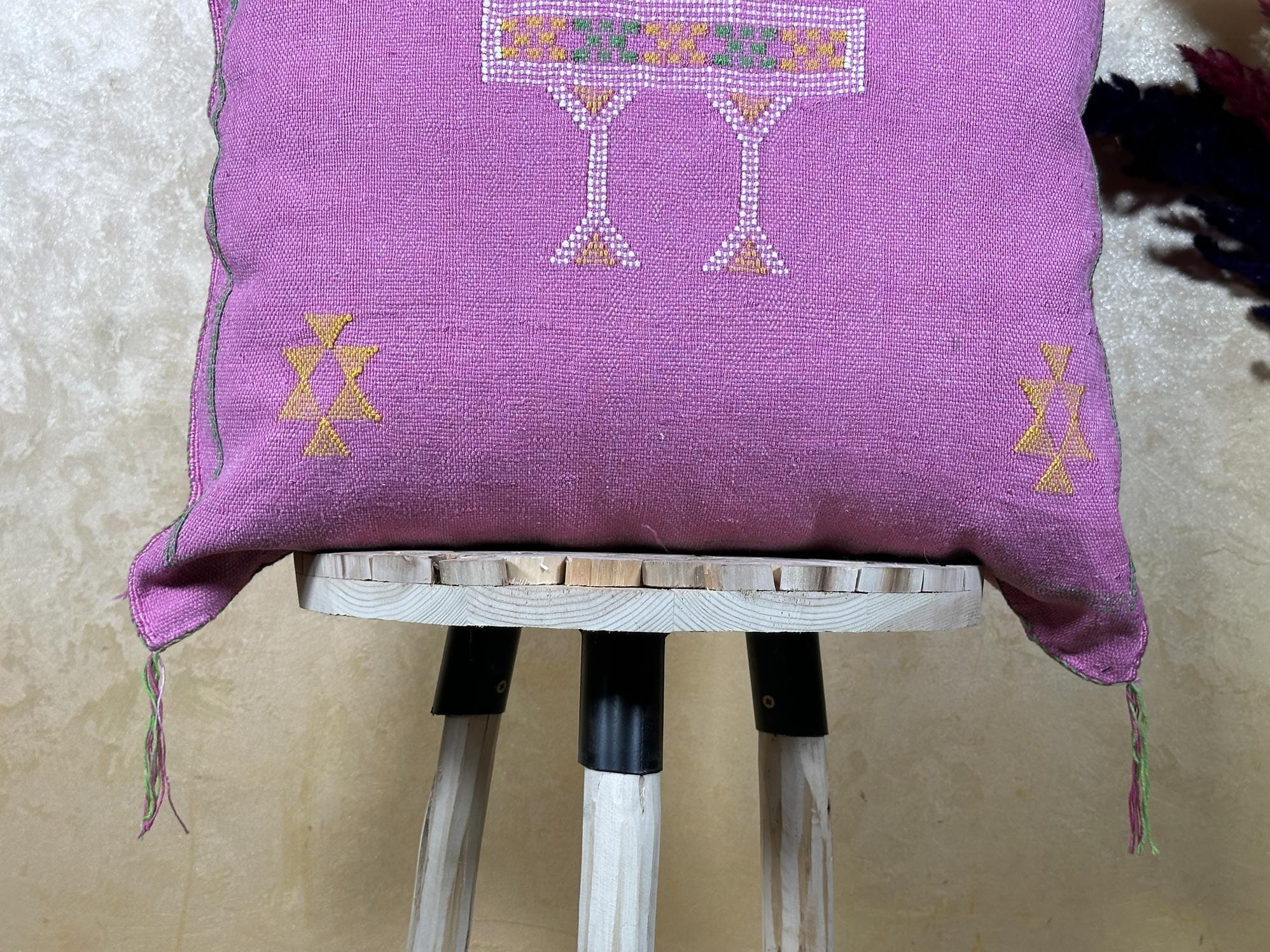 Pink Moroccan Pillow Cover, Gold Embroidered Boho Cushion, Handmade Woven Pillow for Sofa Chair Bed, Luxu - product image 2