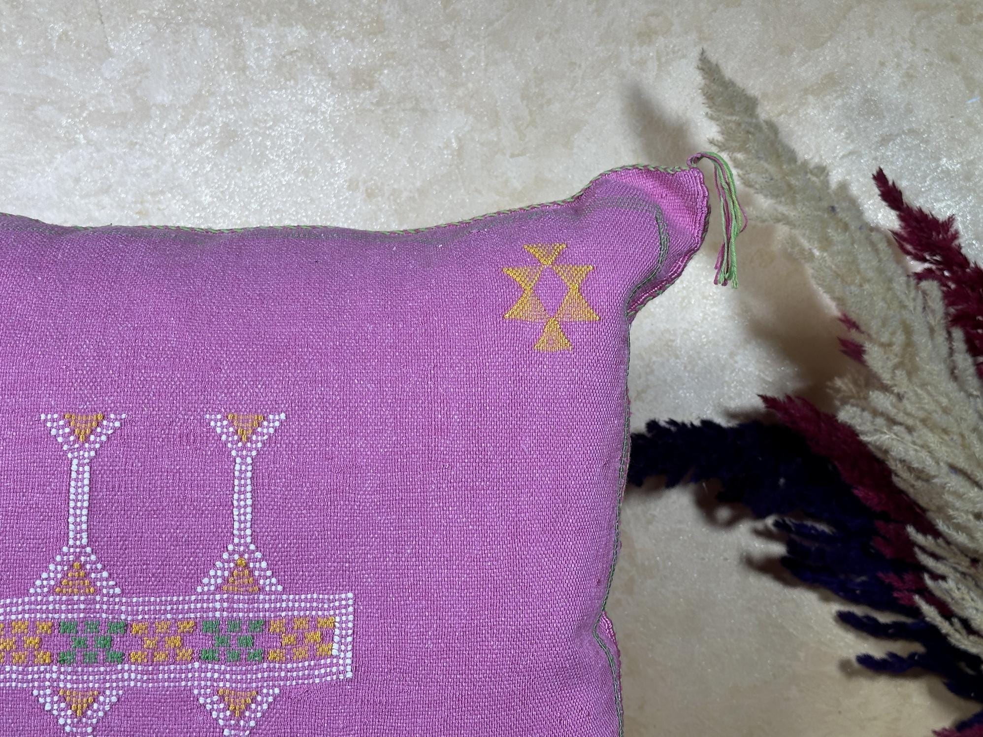 Pink Moroccan Pillow Cover, Gold Embroidered Boho Cushion, Handmade Woven Pillow for Sofa Chair Bed, Luxu - product image 4