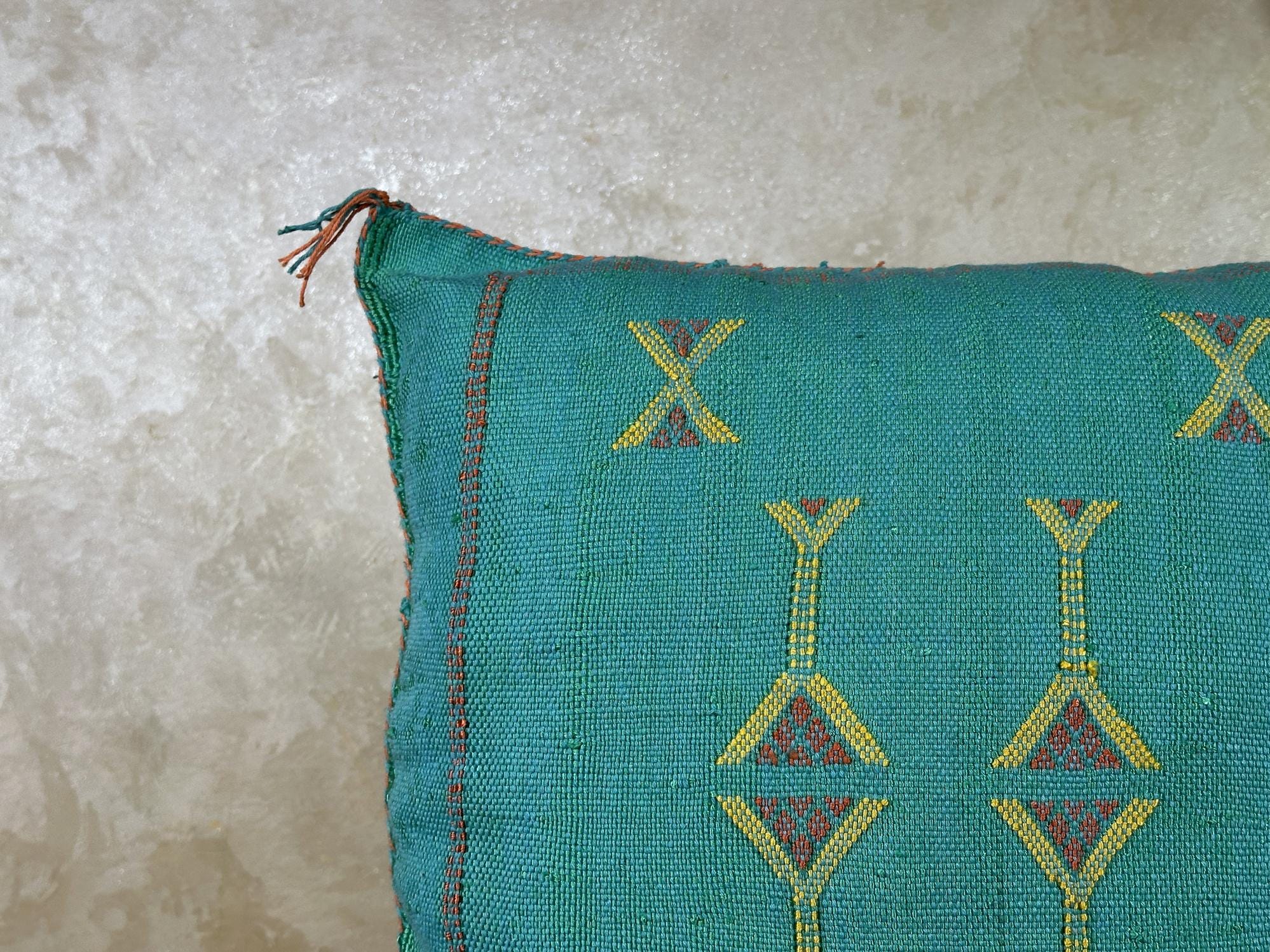 Turquoise Cactus Silk Cushion Cover, Moroccan Kilim Pillow Cover, Handmade Boho Berber Style Cushion, Lux - product image 6