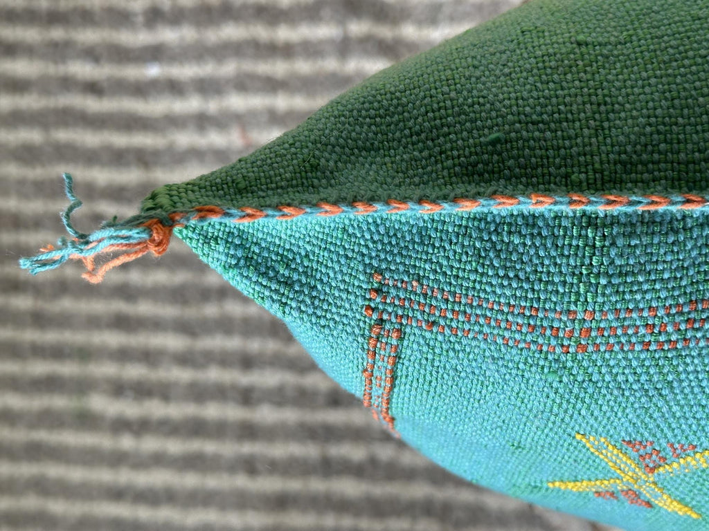 Turquoise Cactus Silk Cushion Cover, Moroccan Kilim Pillow Cover, Handmade Boho Berber Style Cushion, Lux - product image 7