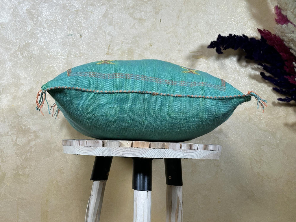 Turquoise Cactus Silk Cushion Cover, Moroccan Kilim Pillow Cover, Handmade Boho Berber Style Cushion, Lux - product image 10