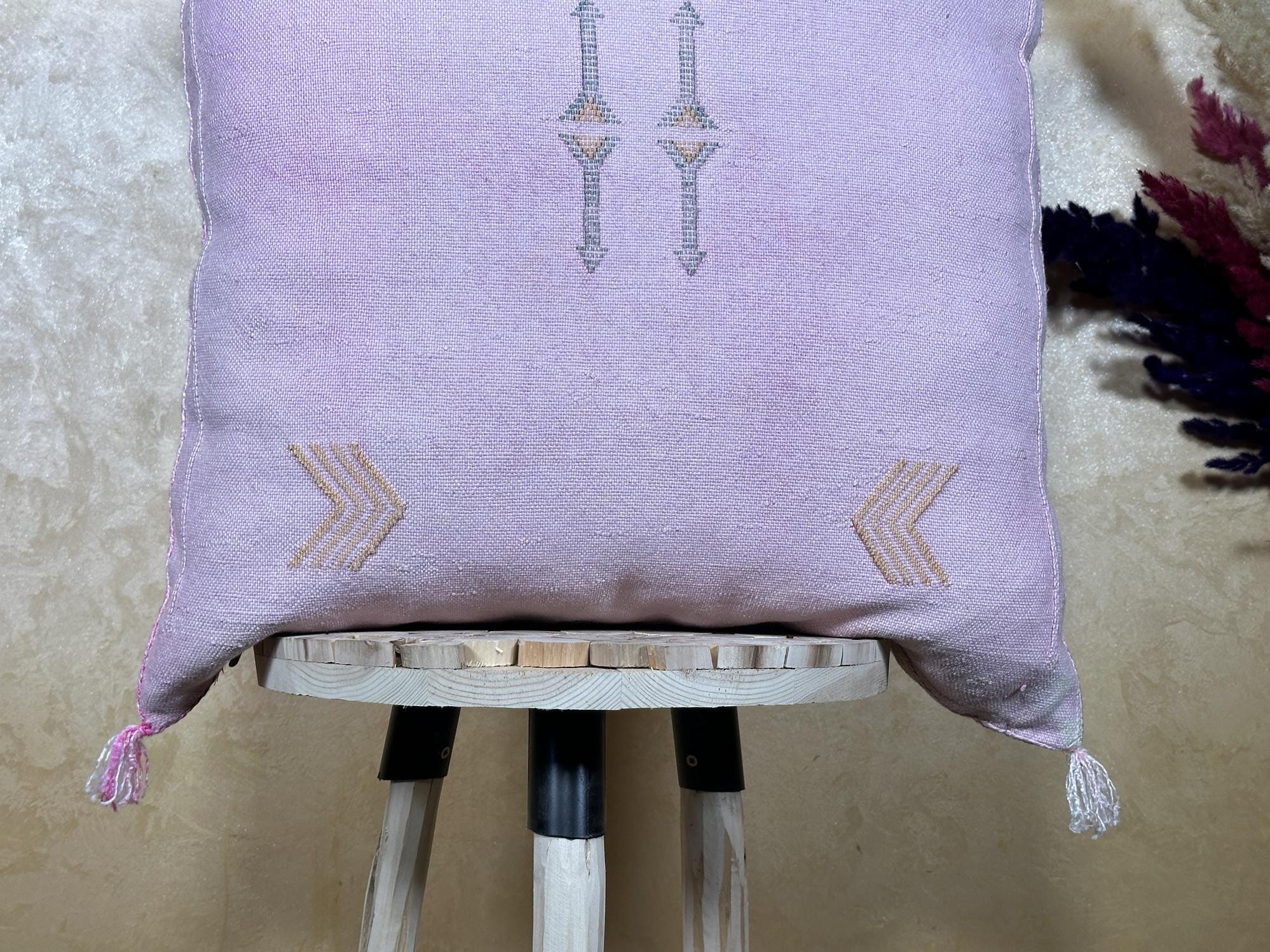 Lavender Cactus Silk Pillow Cover, Moroccan Boho Cushion, Handmade Square Pillowcase, Luxury Sofa Chair B - product image 2