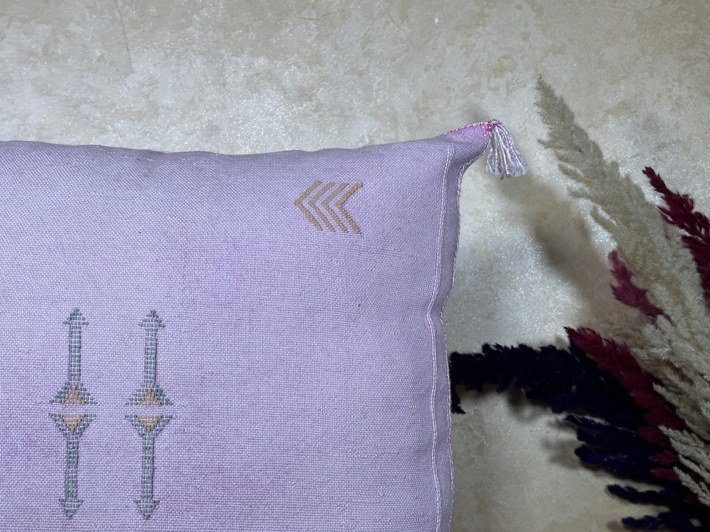 Lavender Cactus Silk Pillow Cover, Moroccan Boho Cushion, Handmade Square Pillowcase, Luxury Sofa Chair B - product image 4