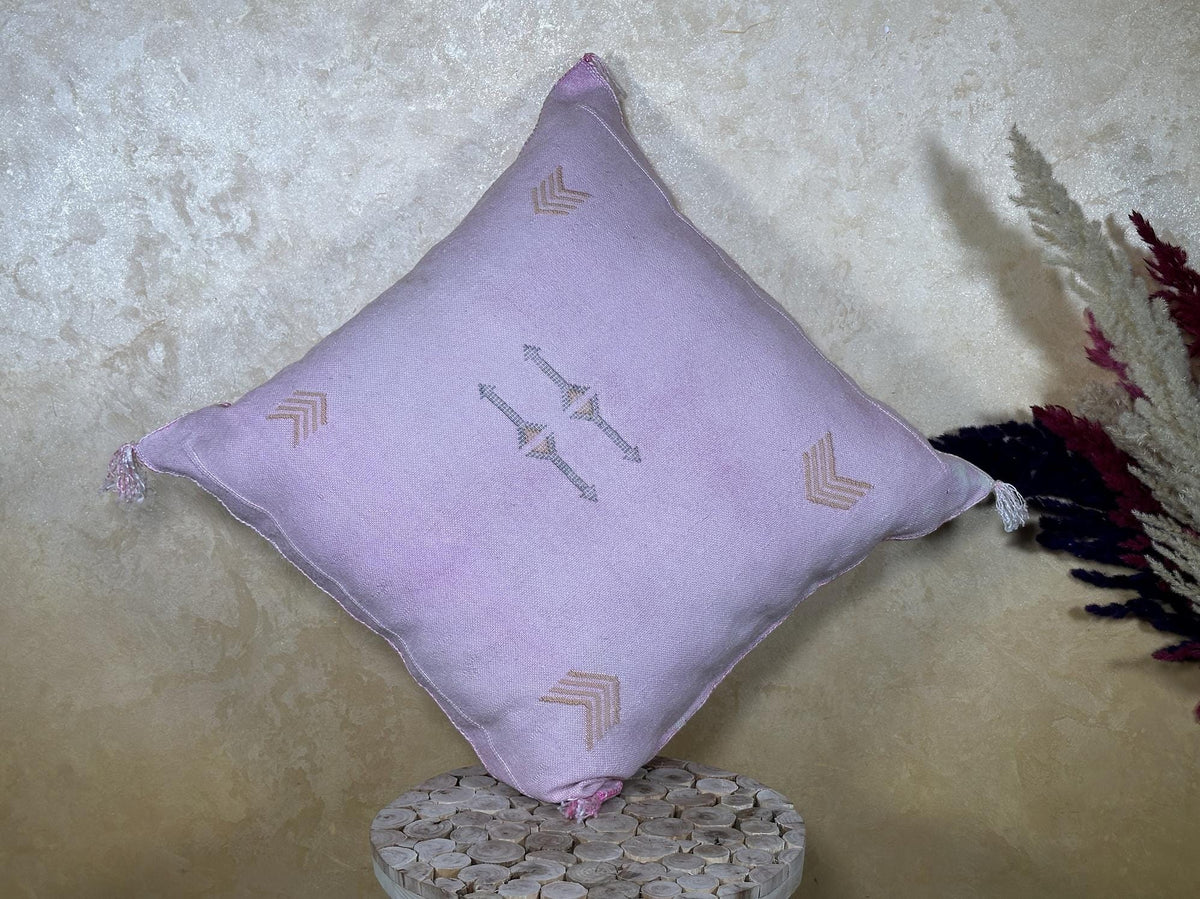 Lavender Cactus Silk Pillow Cover, Moroccan Boho Cushion, Handmade Square Pillowcase, Luxury Sofa Chair B - product image 9