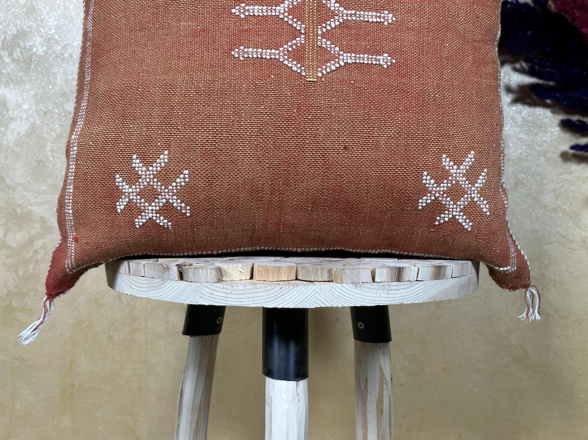Terracotta Moroccan Cactus Silk Pillow Cover, Boho Embroidered Cushion, Handmade Woven Pillow Case for So - product image 2