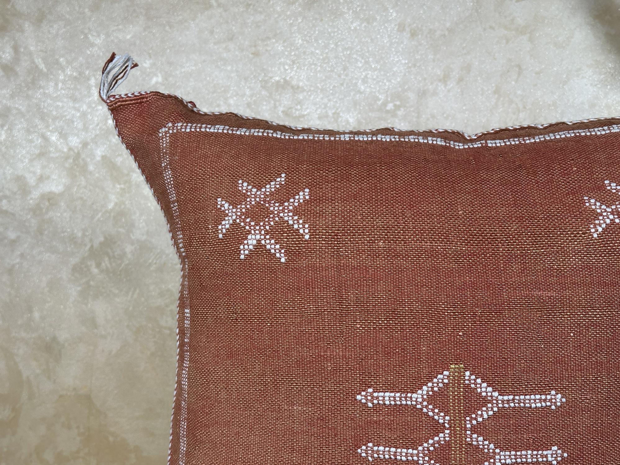 Terracotta Moroccan Cactus Silk Pillow Cover, Boho Embroidered Cushion, Handmade Woven Pillow Case for So - product image 5