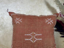 Terracotta Moroccan Pillow Cover, Handmade Boho Cushion with Ivory Geometric Embroidery, Woven Sabra Styl - product image 3