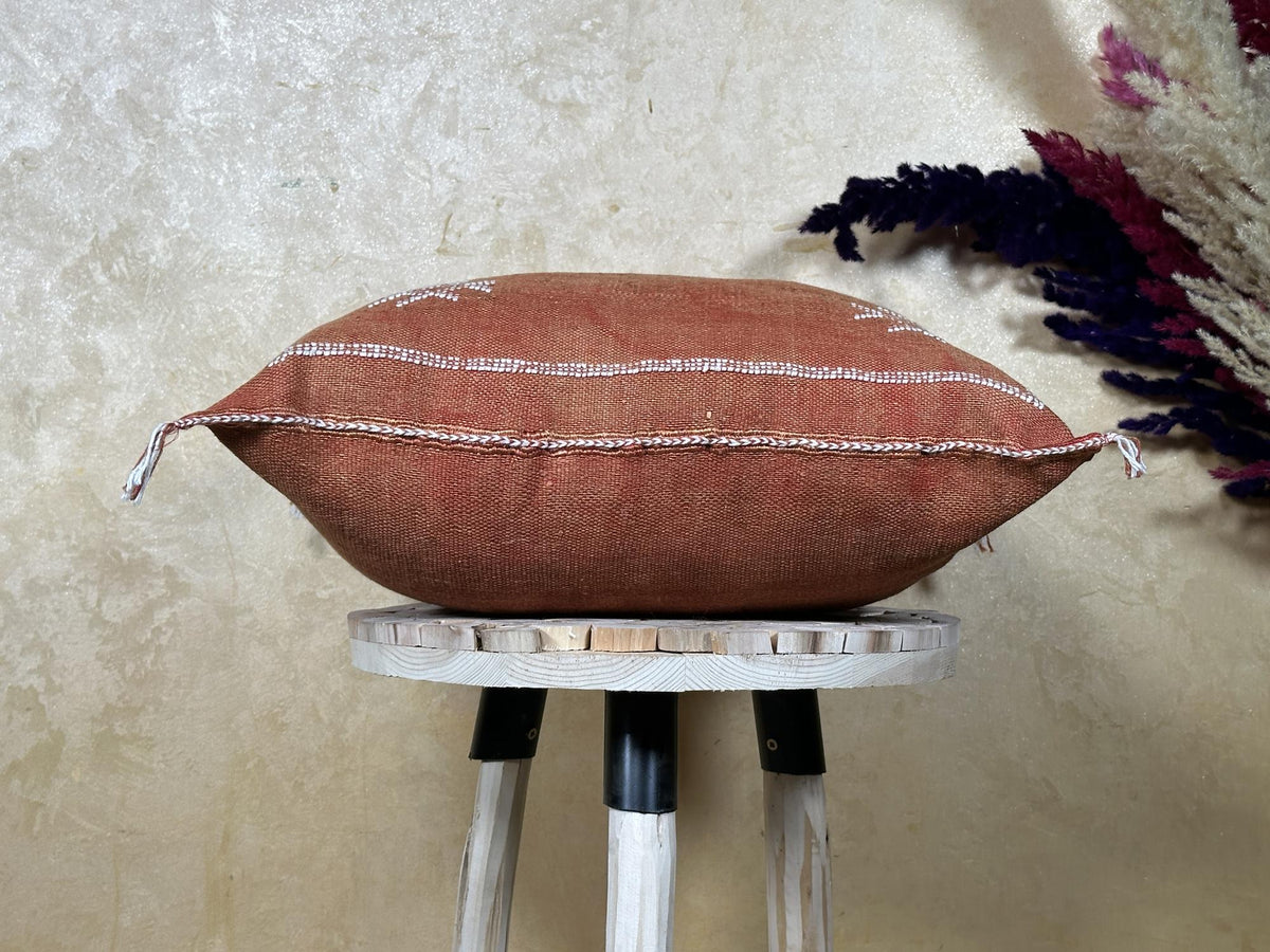 Terracotta Moroccan Pillow Cover, Handmade Boho Cushion with Ivory Geometric Embroidery, Woven Sabra Styl - product image 9
