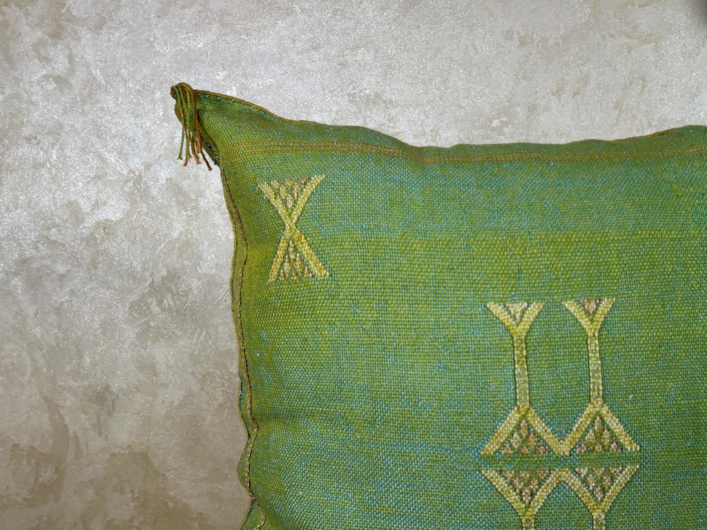 Green Moroccan Silk Pillow Cover, Gold Embroidered Boho Cushion, Handmade Luxury Decorative Pillowcase fo - product image 5