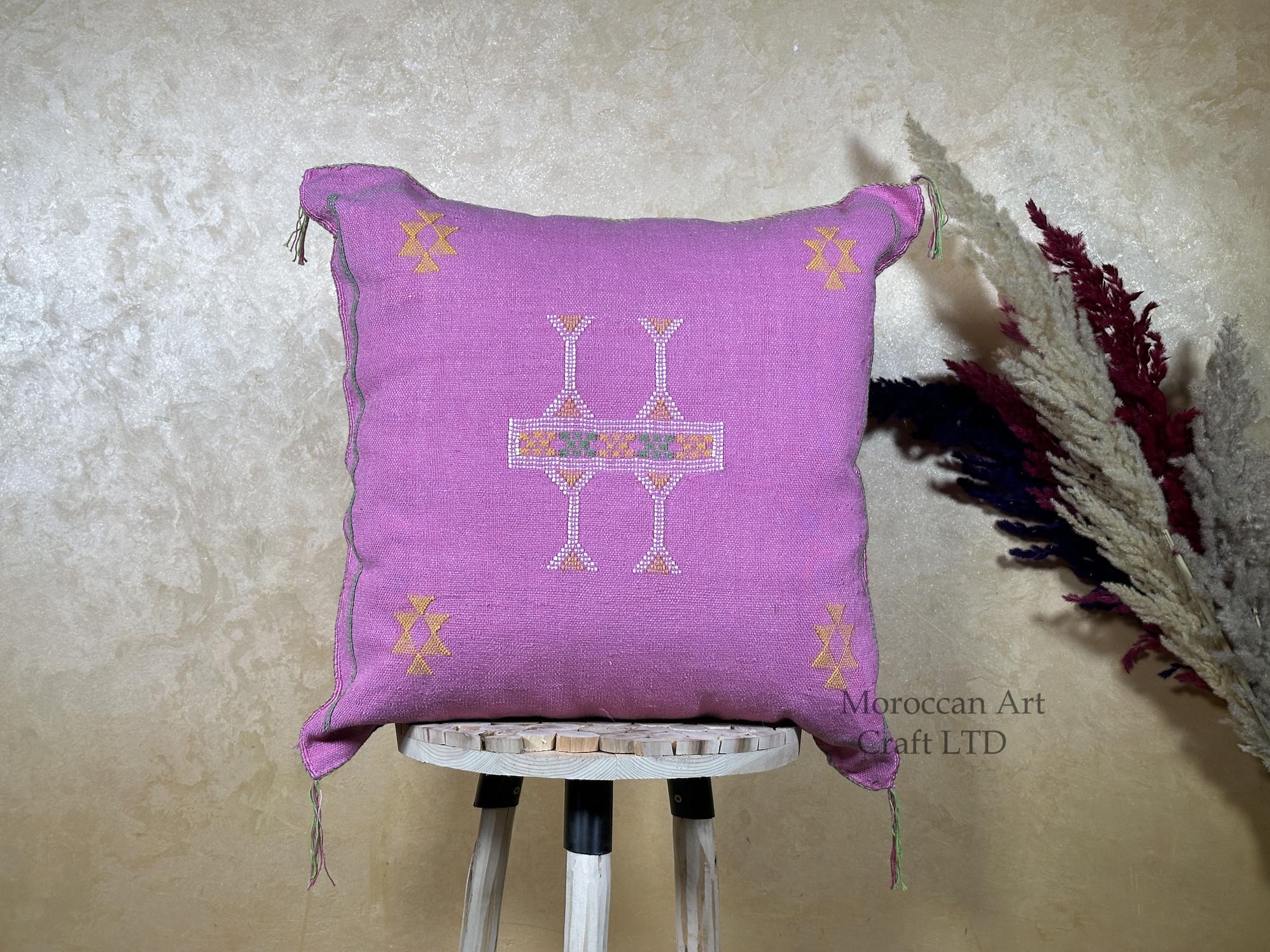 Pink Moroccan Pillow Cover, Gold Embroidered Boho Cushion, Handmade Woven Pillow for Sofa Chair Bed, Luxu - product image 1