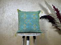 Teal Cactus Silk Pillow Cover, Handmade Moroccan Kilim Cushion, Boho Woven Tassel Pillowcase, Luxury Sofa - product image 1