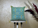 Teal Cactus Silk Pillow Cover, Handmade Moroccan Kilim Cushion, Boho Woven Tassel Pillowcase, Luxury Sofa - product image 1