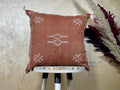 Terracotta Moroccan Pillow Cover, Handmade Boho Cushion with Ivory Geometric Embroidery, Woven Sabra Styl - product image 1