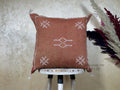 Terracotta Moroccan Cactus Silk Pillow Cover, Boho Embroidered Cushion, Handmade Woven Pillow Case for So - product image 1