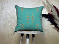 Teal Moroccan Sabra Pillow Cover, Handmade Boho Cushion, Embroidered Silk Pillowcase, Turquoise Boho Pill - product image 1