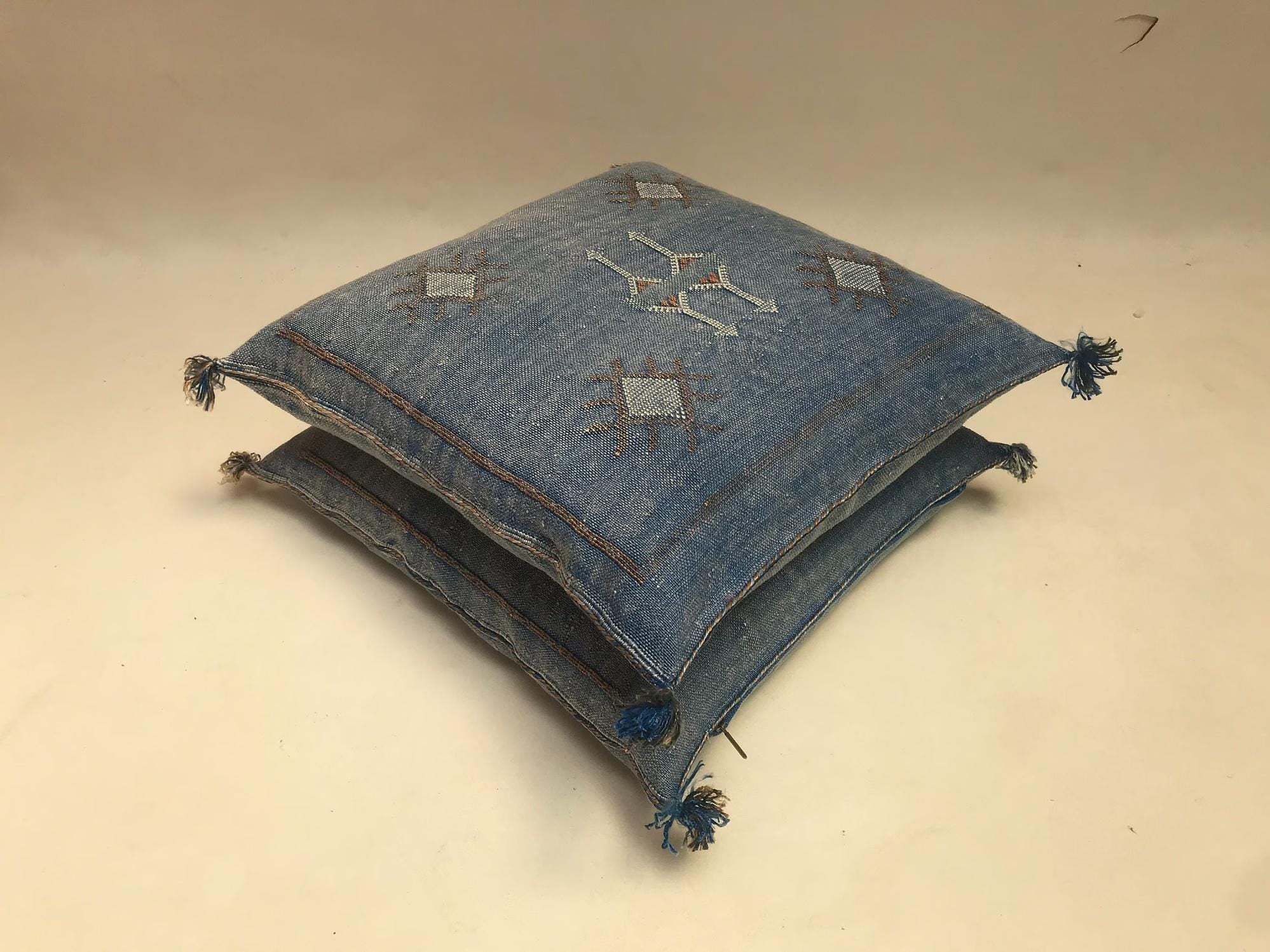Handmade Blue Moroccan Cactus Silk Pillow - Available in All Sizes for Your Home Decor - product image 3