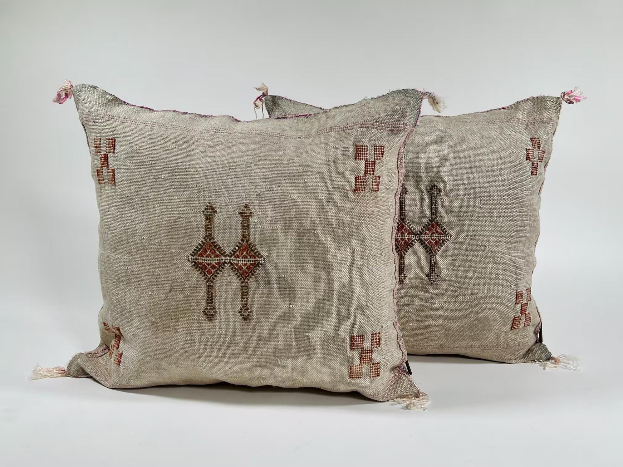 Natural Beige Moroccan Cushion Cover with Rust Geometric Motif, Textured Silk Pillow Cover for Home Decor - product image 1