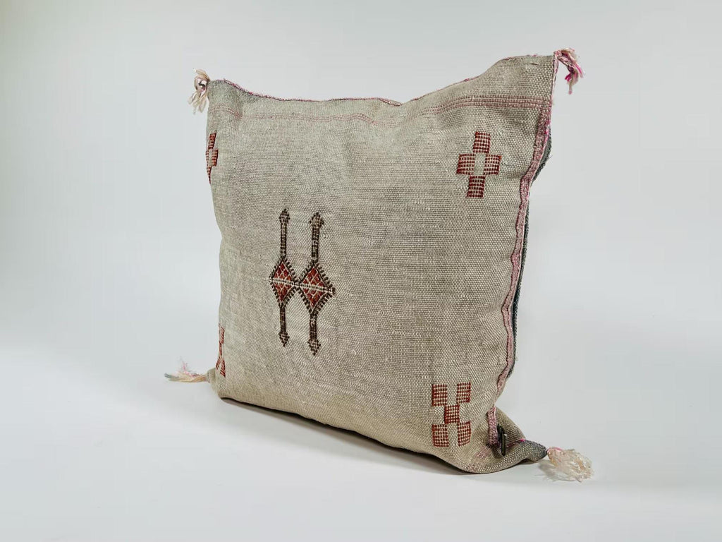 Natural Beige Moroccan Cushion Cover with Rust Geometric Motif, Textured Silk Pillow Cover for Home Decor - product image 4