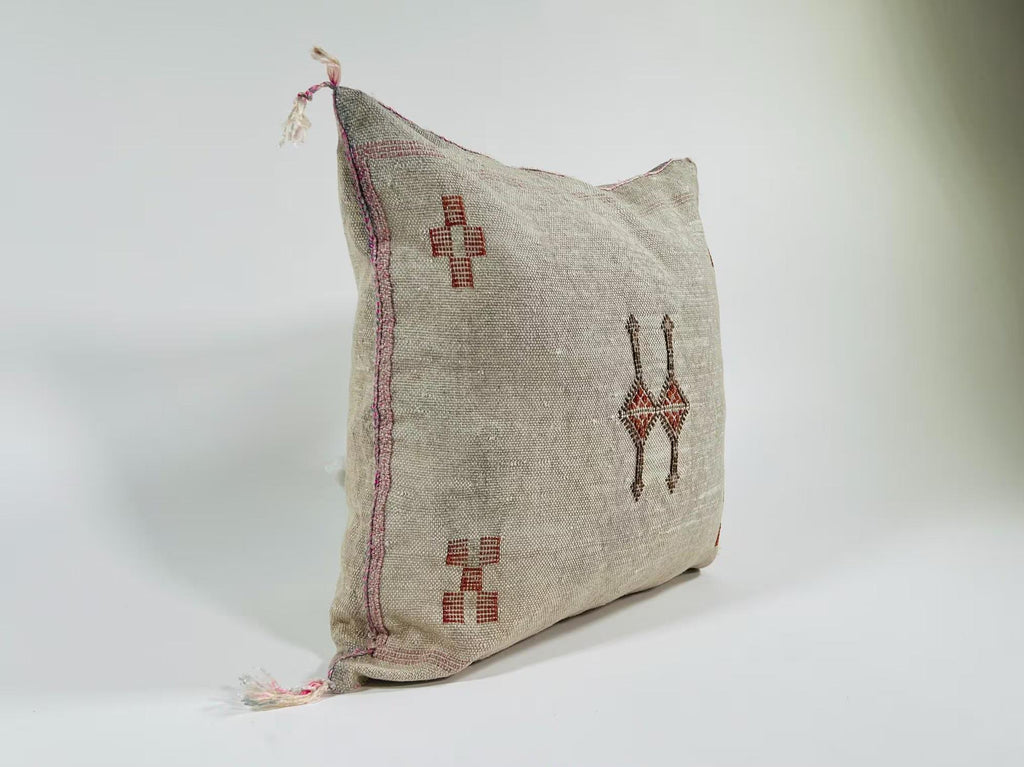 Natural Beige Moroccan Cushion Cover with Rust Geometric Motif, Textured Silk Pillow Cover for Home Decor - product image 5