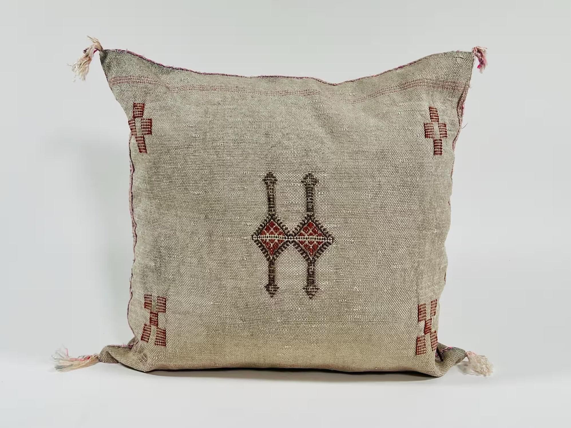 Natural Beige Moroccan Cushion Cover with Rust Geometric Motif, Textured Silk Pillow Cover for Home Decor - product image 6