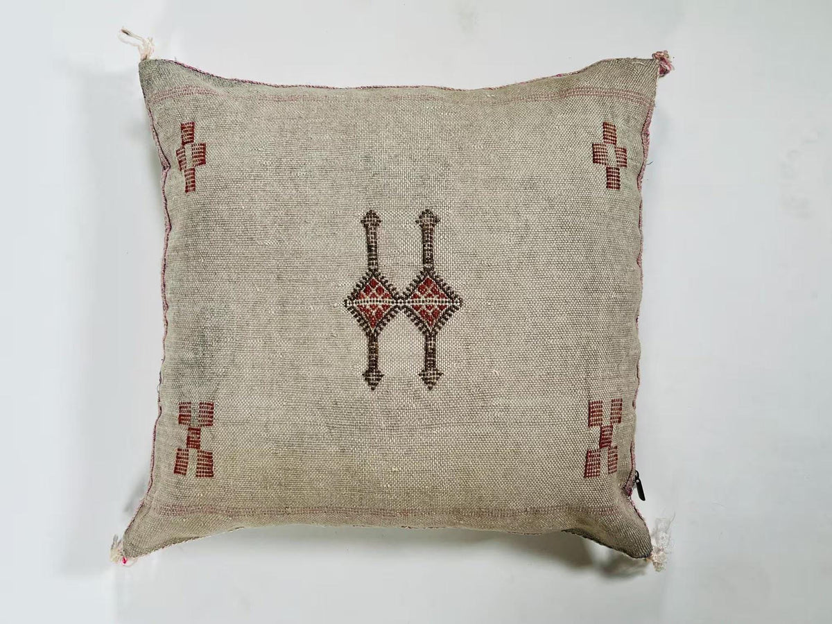 Natural Beige Moroccan Cushion Cover with Rust Geometric Motif, Textured Silk Pillow Cover for Home Decor - product image 8