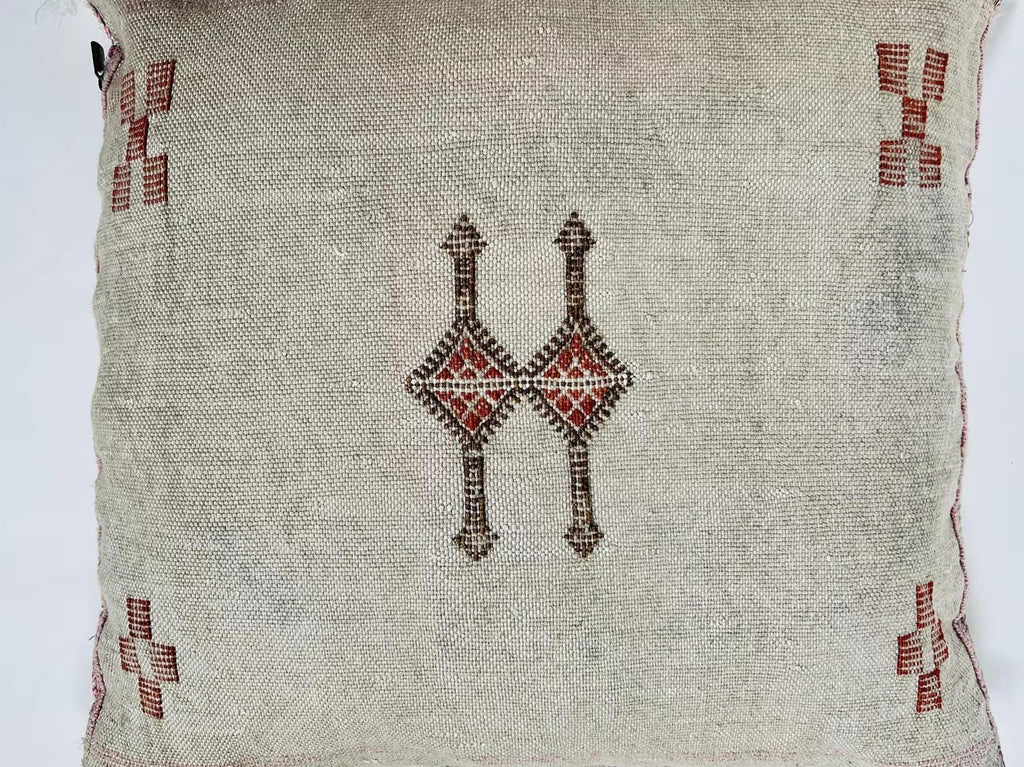 Natural Beige Moroccan Cushion Cover with Rust Geometric Motif, Textured Silk Pillow Cover for Home Decor - product image 9