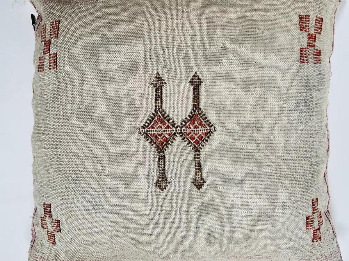 Natural Beige Moroccan Cushion Cover with Rust Geometric Motif, Textured Silk Pillow Cover for Home Decor - product image 9