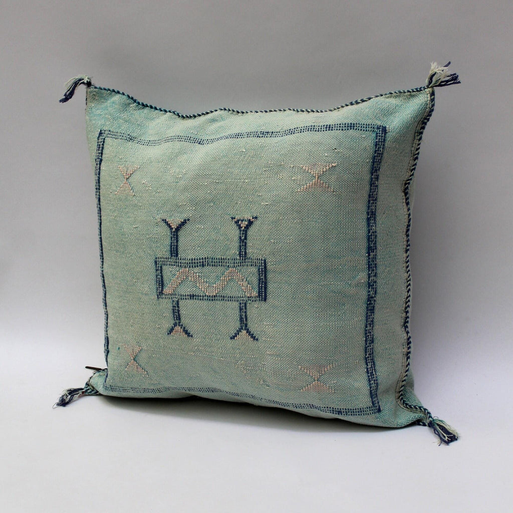 Light Blue Cactus Silk Pillow, Handmade Moroccan Lumbar Cushion - product image 6