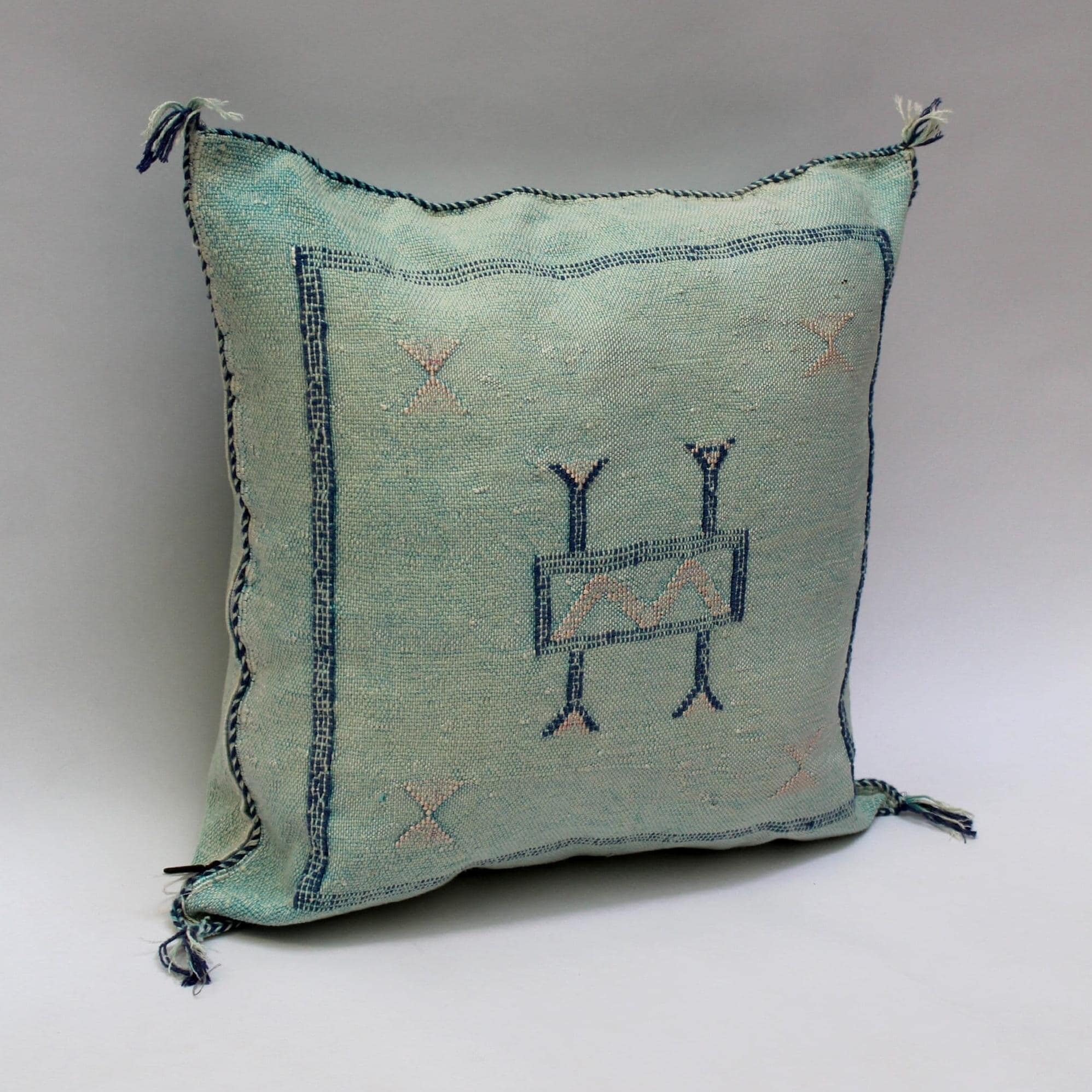 Light Blue Cactus Silk Pillow, Handmade Moroccan Lumbar Cushion - product image 10