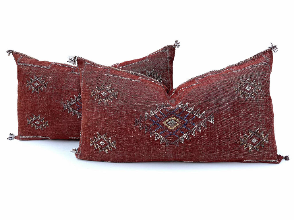 Burgundy Pillows silk All Sizes, Pillow Cactus Silk, White Lumbar Cushion Handmade Cactus Silk Decorative - product image 1
