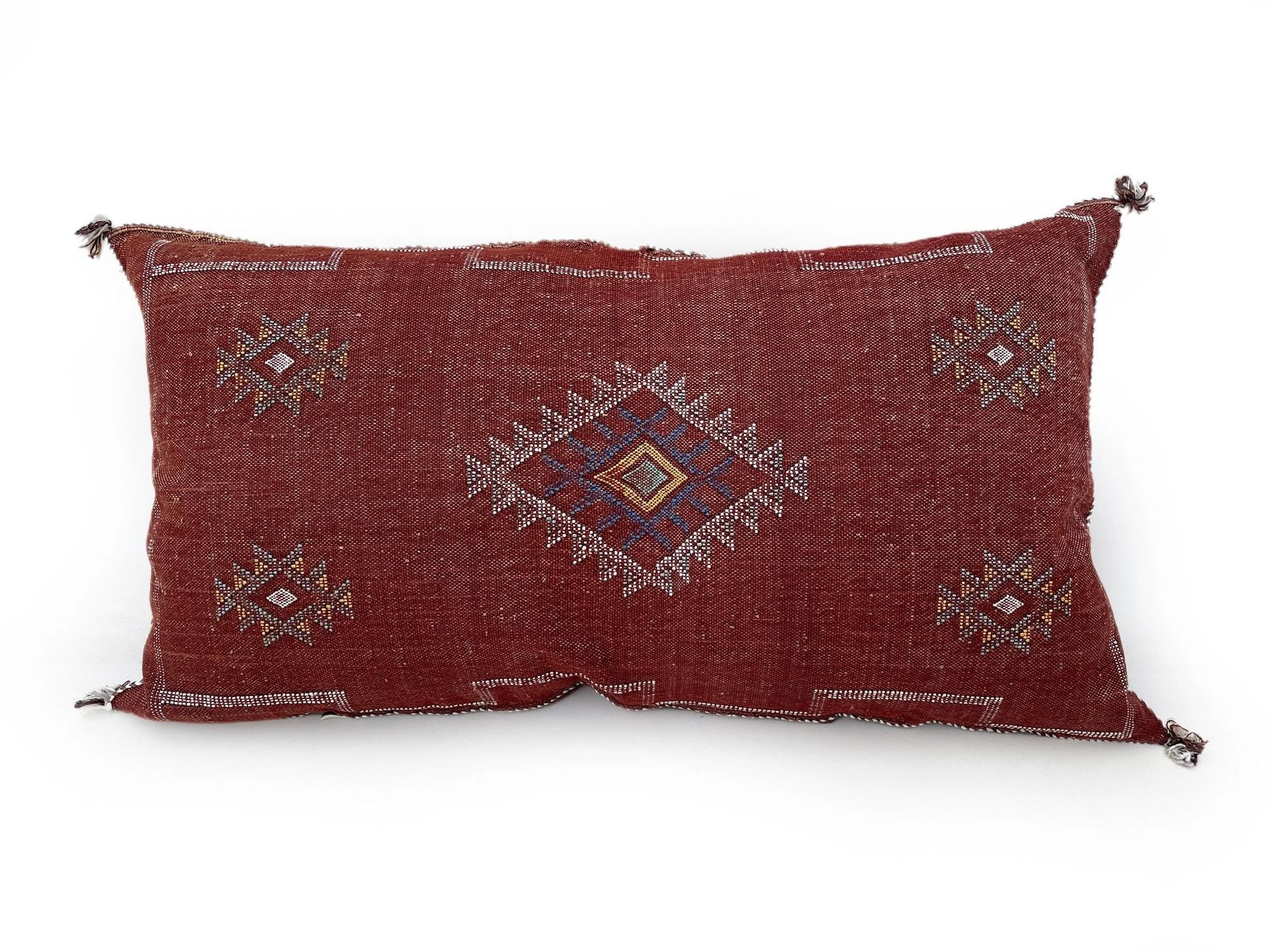 Burgundy Pillows silk All Sizes, Pillow Cactus Silk, White Lumbar Cushion Handmade Cactus Silk Decorative - product image 9