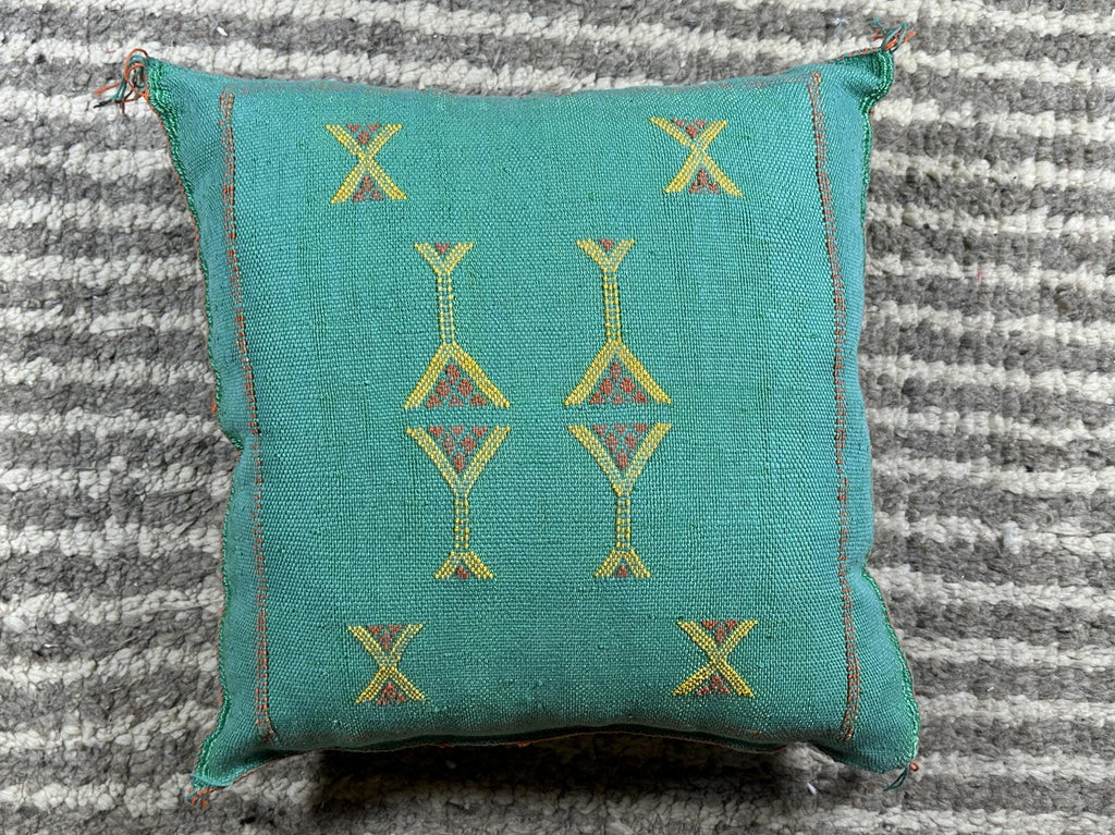Teal Moroccan Kilim Pillow Cover, Boho Cushion Sham With Yellow Embroidery, Handmade Geo Pillowcase for S - product image 10
