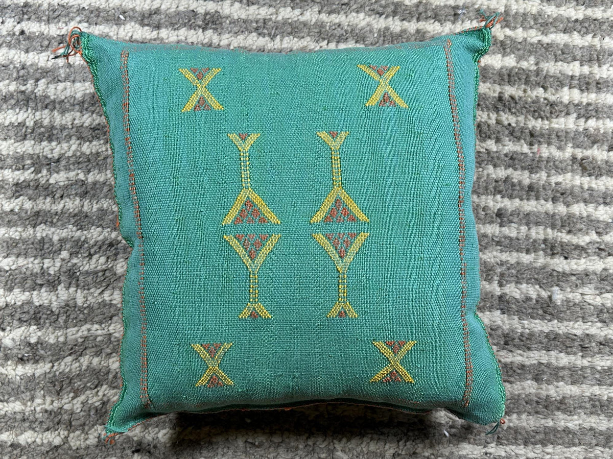 Teal Moroccan Kilim Pillow Cover, Boho Cushion Sham With Yellow Embroidery, Handmade Geo Pillowcase for S - product image 10