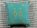 Teal Moroccan Kilim Pillow Cover, Boho Cushion Sham With Yellow Embroidery, Handmade Geo Pillowcase for S - product image 10