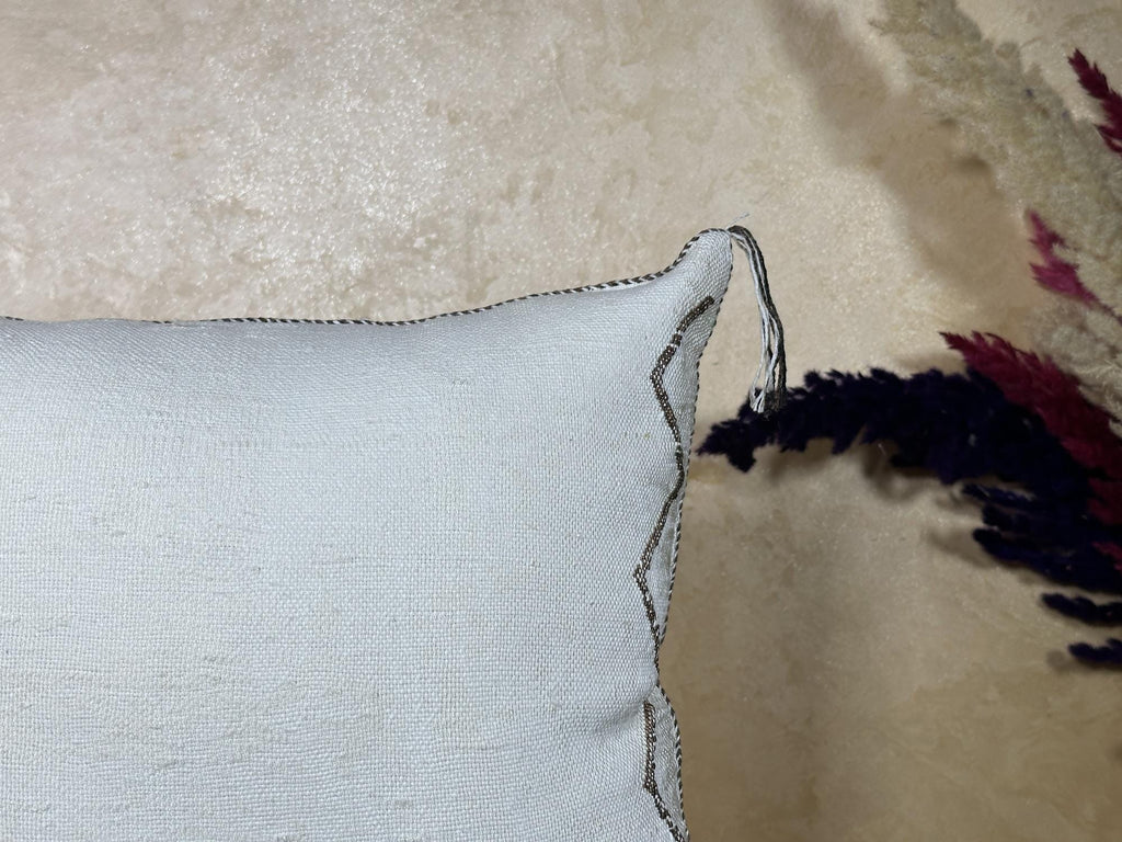 Ivory Kilim Pillow Cover, Sabra Silk Pillow, Boho Moroccan Cushion, Handmade Textured Pillowcase for Sofa - product image 5