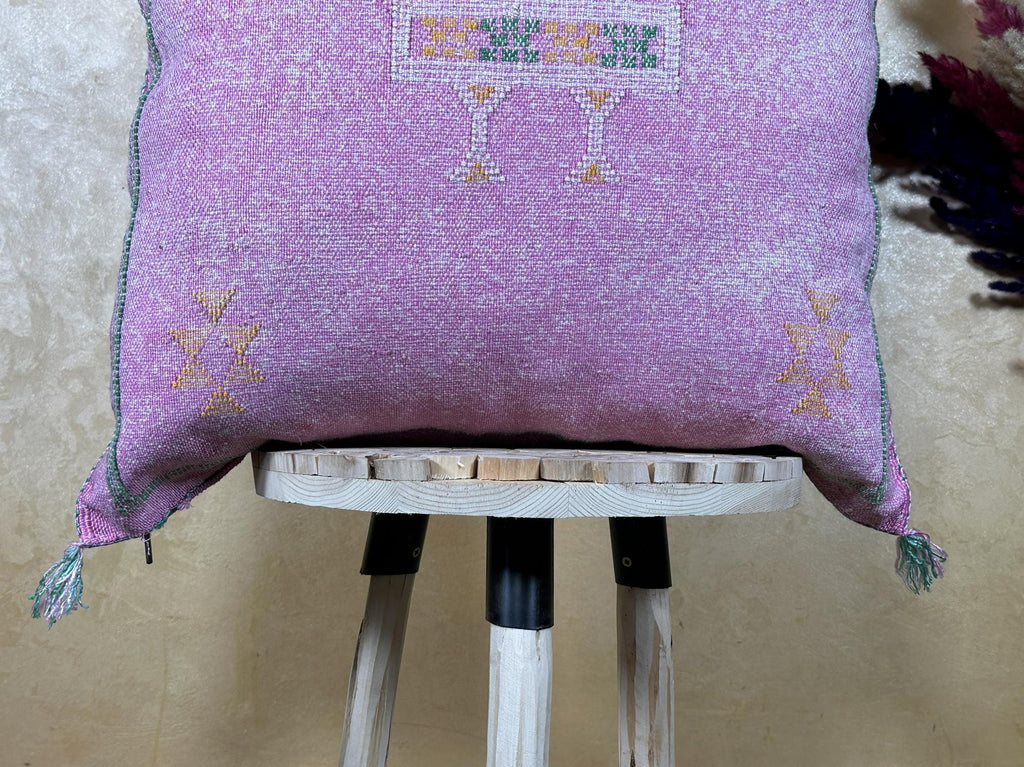 Dusty Pink Cactus Silk Pillow Cover, Handmade Moroccan Embroidered Cushion, Boho Silk Pillowcase for Bed - product image 3