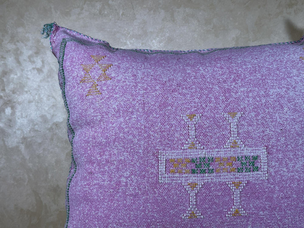 Dusty Pink Cactus Silk Pillow Cover, Handmade Moroccan Embroidered Cushion, Boho Silk Pillowcase for Bed - product image 5