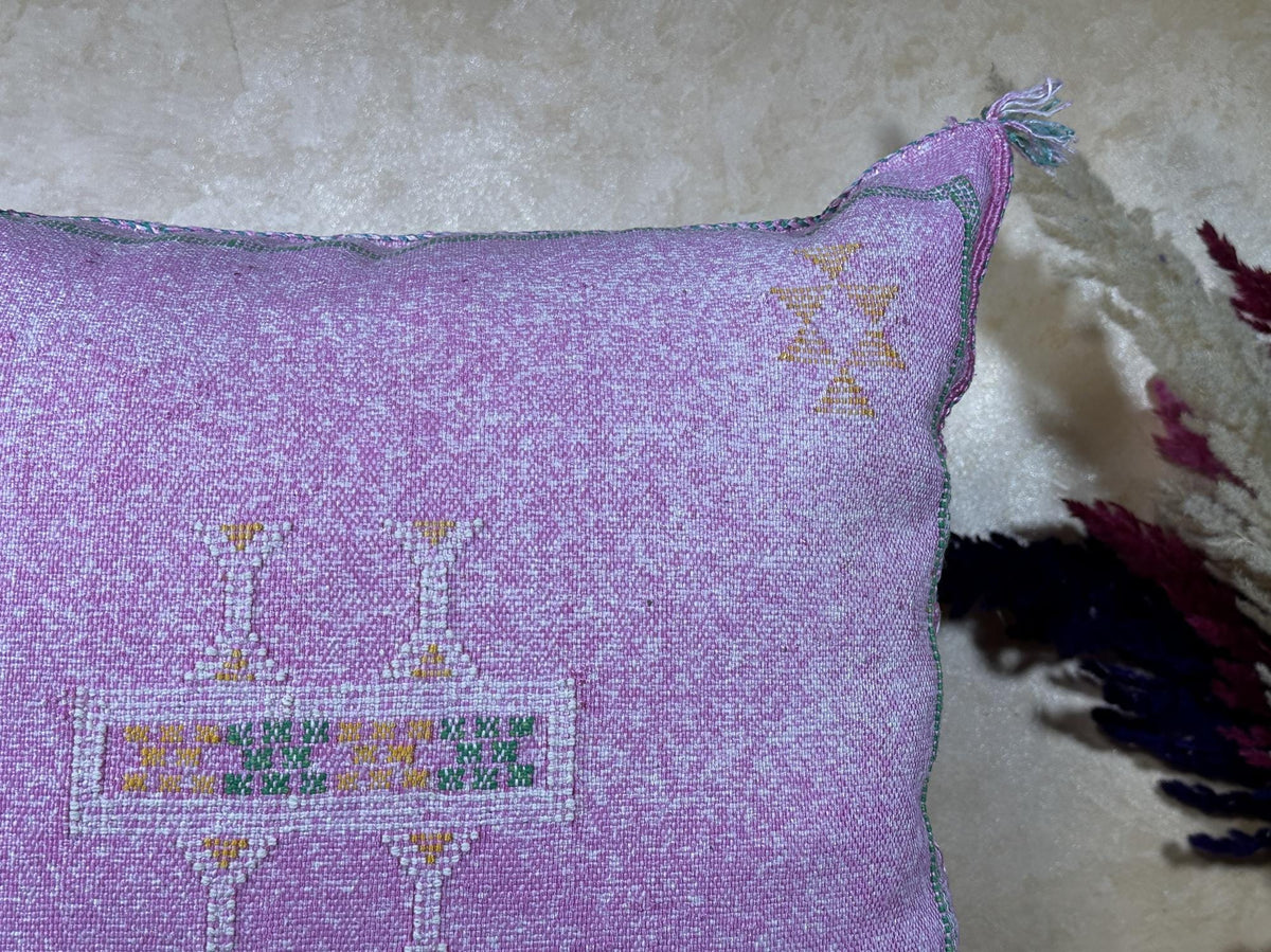 Dusty Pink Cactus Silk Pillow Cover, Handmade Moroccan Embroidered Cushion, Boho Silk Pillowcase for Bed - product image 6