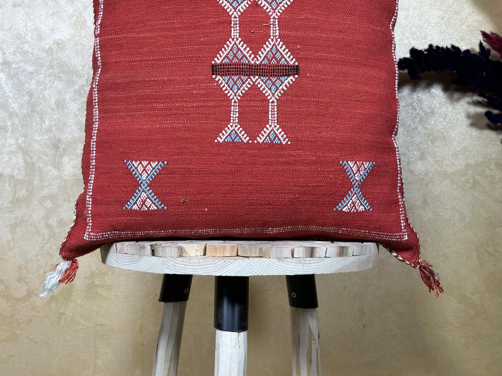 Red Kilim Pillow Cover, Moroccan Cactus Silk Boho Cushion, Embroidered Pillowcase, Handmade Throw Pillow - product image 2