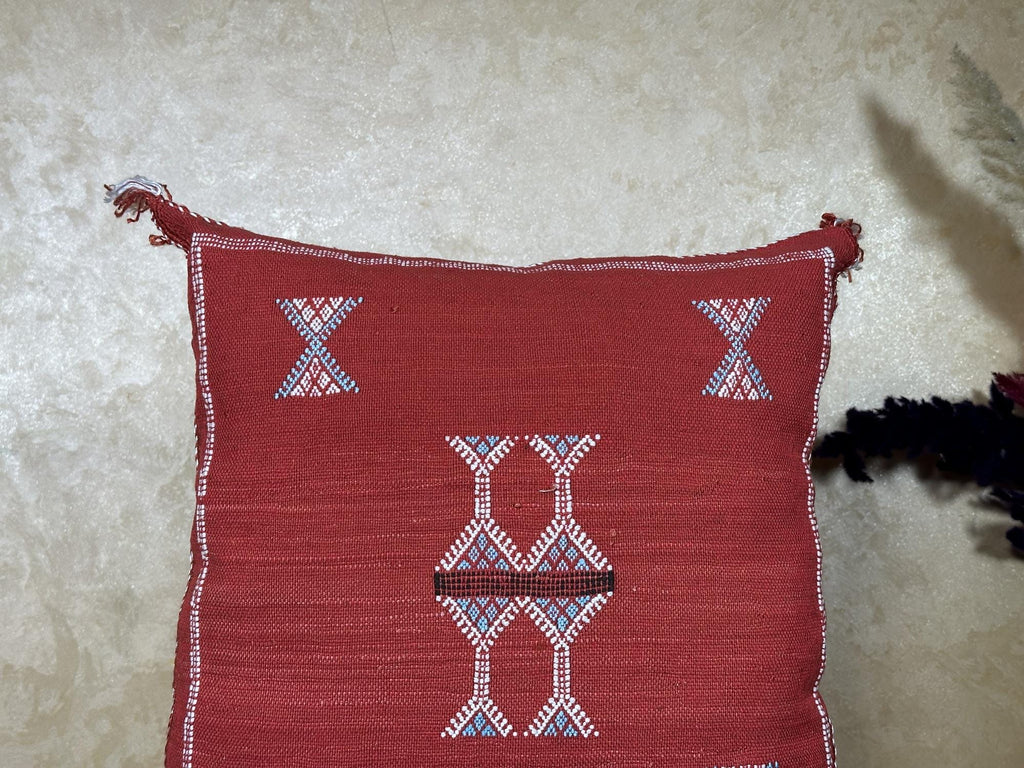 Red Kilim Pillow Cover, Moroccan Cactus Silk Boho Cushion, Embroidered Pillowcase, Handmade Throw Pillow - product image 5
